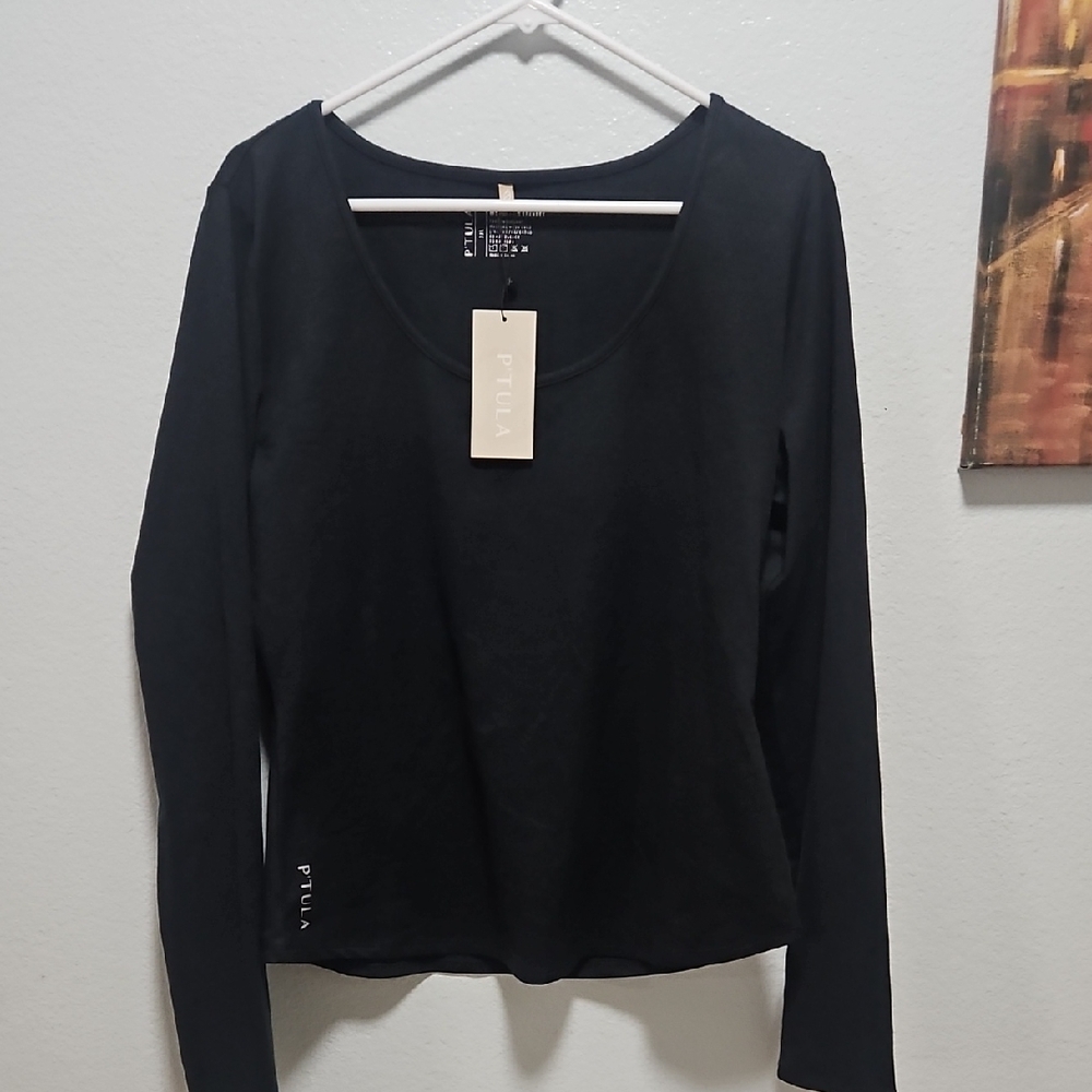 P'tula Black Fitted Blouse with Long Sleeves